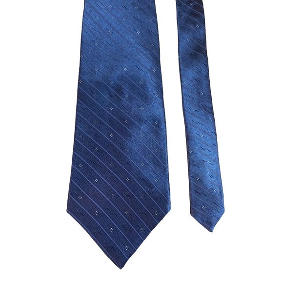 Van Heusen Mens Silk Neck Tie Made in USA Solid Blue Stripe Diamond Dots Work - Picture 2 of 6